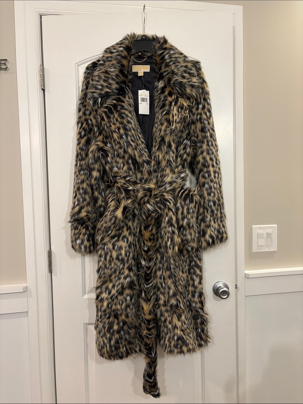 MICHAEL Michael Kors Leopard-Print Faux Fur Trench Coat - Brown, Black & Cream